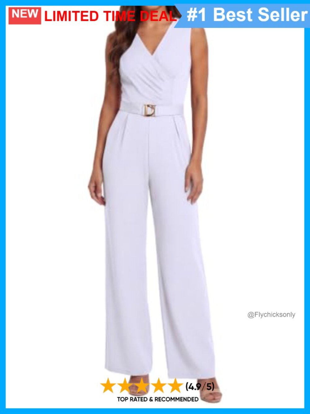 Elegant Sleeveless Wrap V Neck Jumpsuit with Pockets Wide Leg